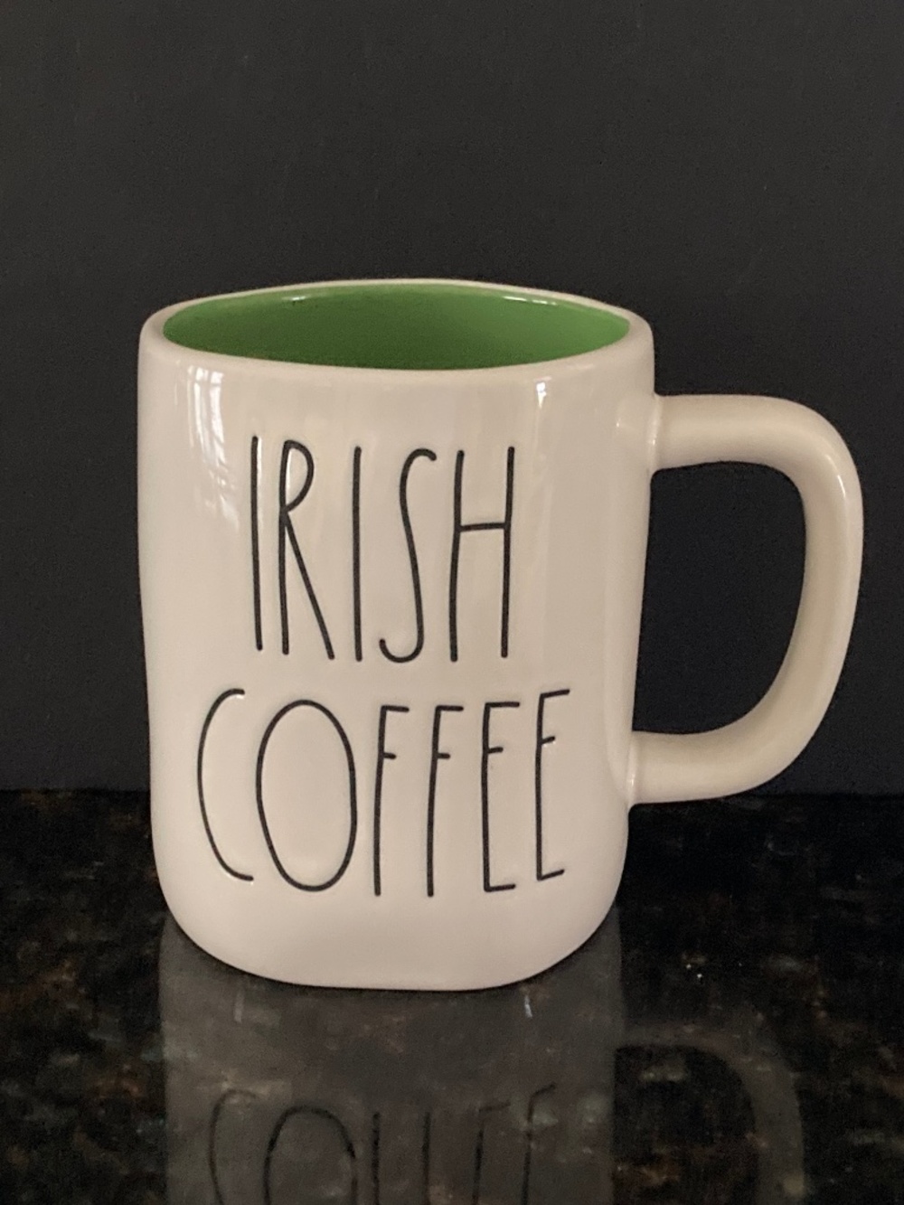 Rae Dunn "Irish Coffee" Mug/4 Leaf Clover On Back/Green Interior/NEW/NEVER USED!